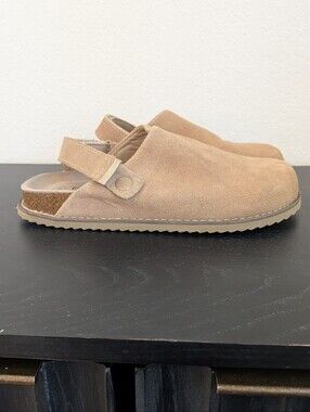 Cushionaire Boulder Genuine Suede Clog In Biscuit Slip-On Mules Leather Cork 10